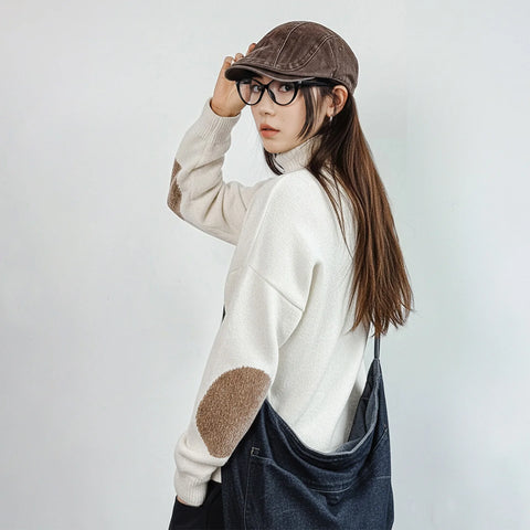 마덴 시넬르 여성용 루즈핏 목폴라 두꺼운 니트 가을 겨울 골지 니트 스웨터