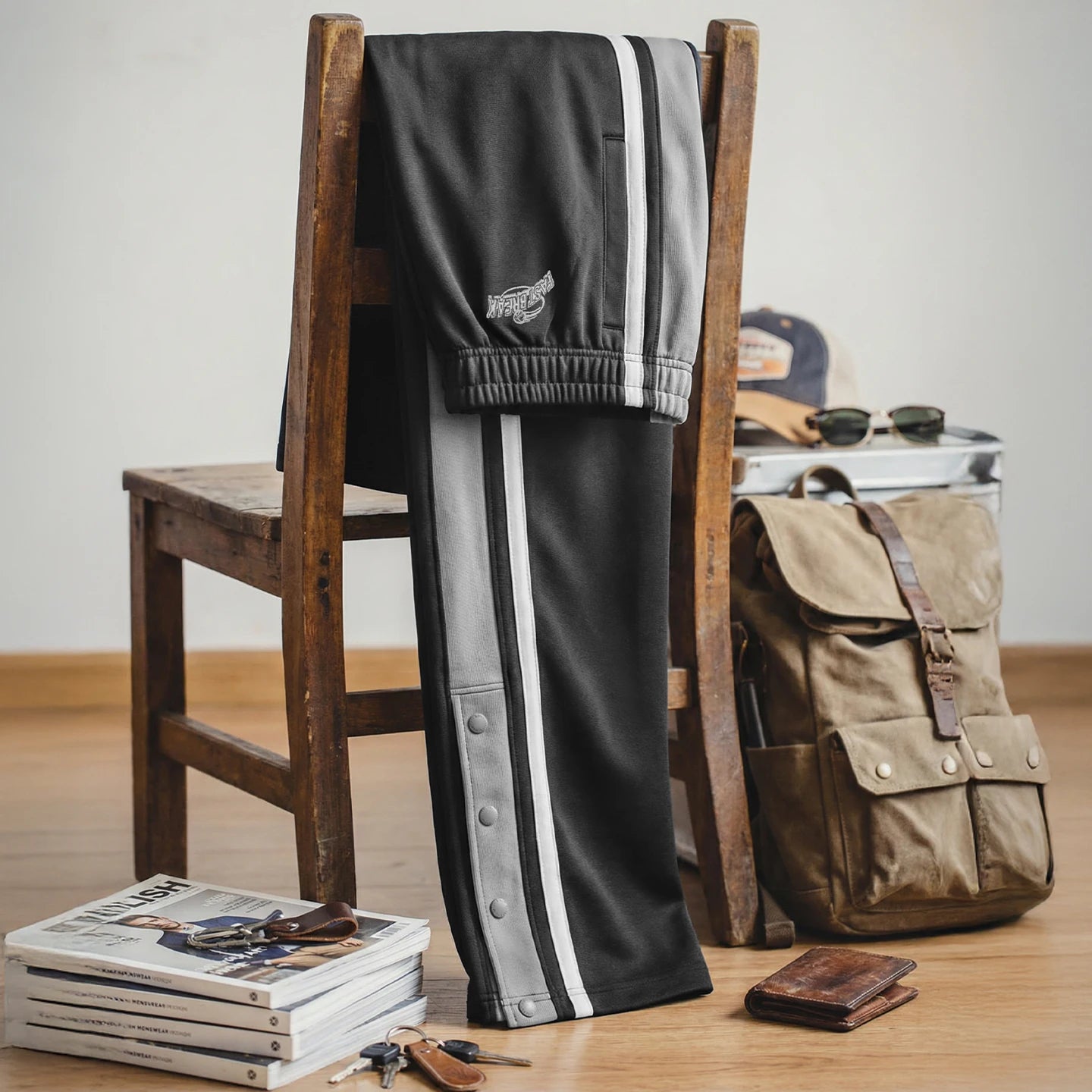 MADEN Men’s Casual Basketball Sweatpants Straight Leg Casual Track Pants Black Stripe Loose Fit Joggers Trousers for Fall Winter