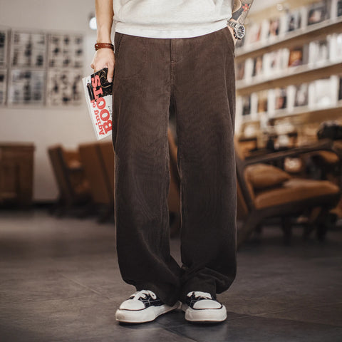 Pantalon en velours côtelé MADEN pour homme, épais, chaud, à jambes larges et droites, style rétro décontracté, automne-hiver, marron. 