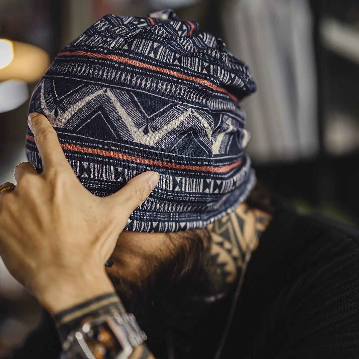 MADEN Vintage Navajo bedruckte Mehrzweckmütze und Kopftuch, vielseitige Herrenmütze für Herbst und Winter, warmer Pullover 