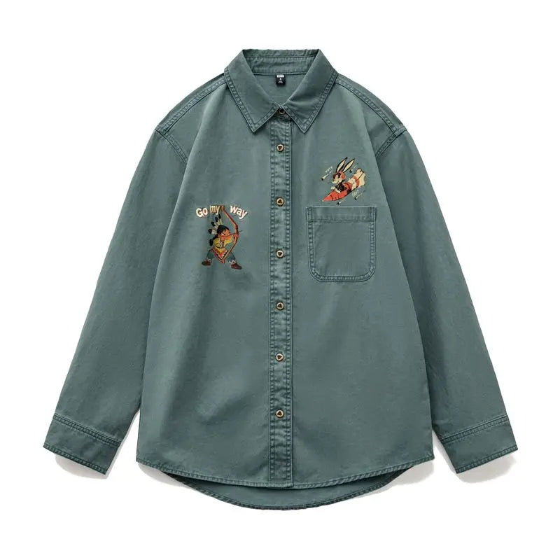 MADEN Vintage Bestickte Baumwoll Bluse locker geschnitten