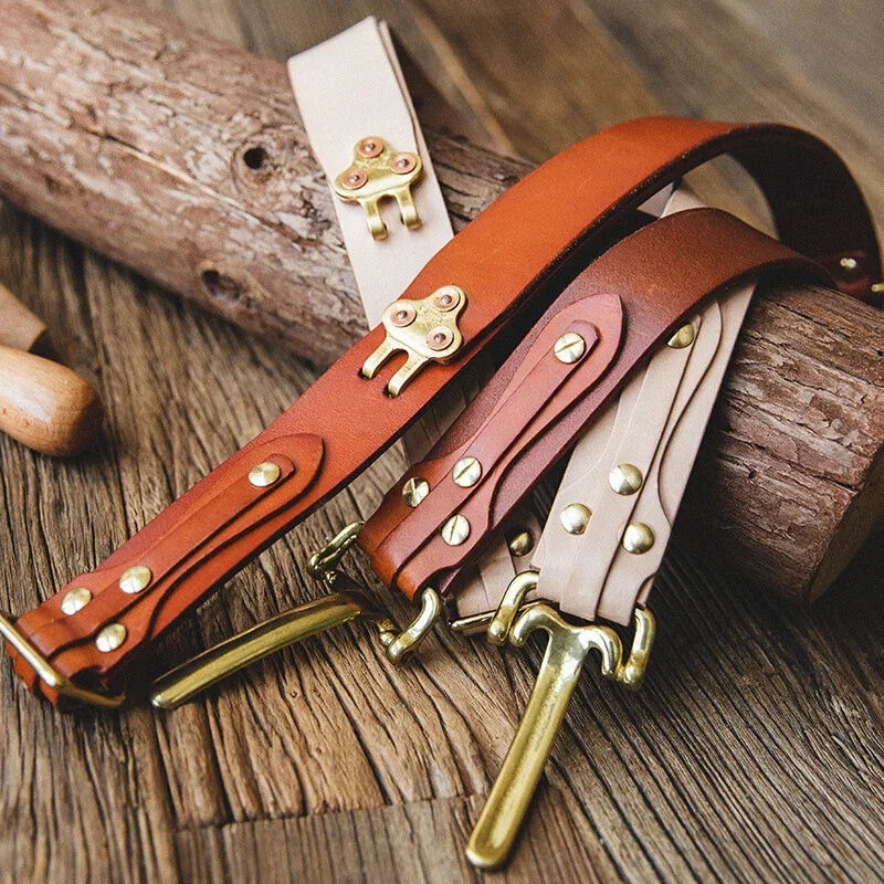 MADEN Full-Grain Leather Belt Brass Buckle