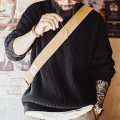 MADEN Retro Schwerer Henley Pullover