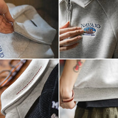 MADEN Damen-Pullover mit halbem Reißverschluss, warm gefüttert, dick, lässig, Polokragen, Langarm, Herbst-Winter-Kleidung 