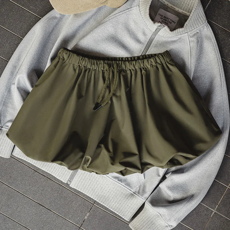 MADEN Damen Bubble Plissee A-Linien Rock - elastischer Bund