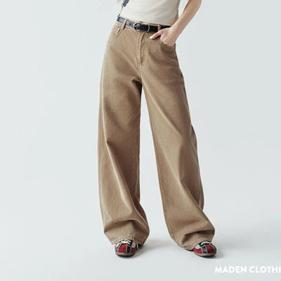Pantalon cargo vintage kaki MADEN pour femme, en toile, coupe droite, décontracté, en coton, amincissant, idéal pour le printemps et l'automne 
