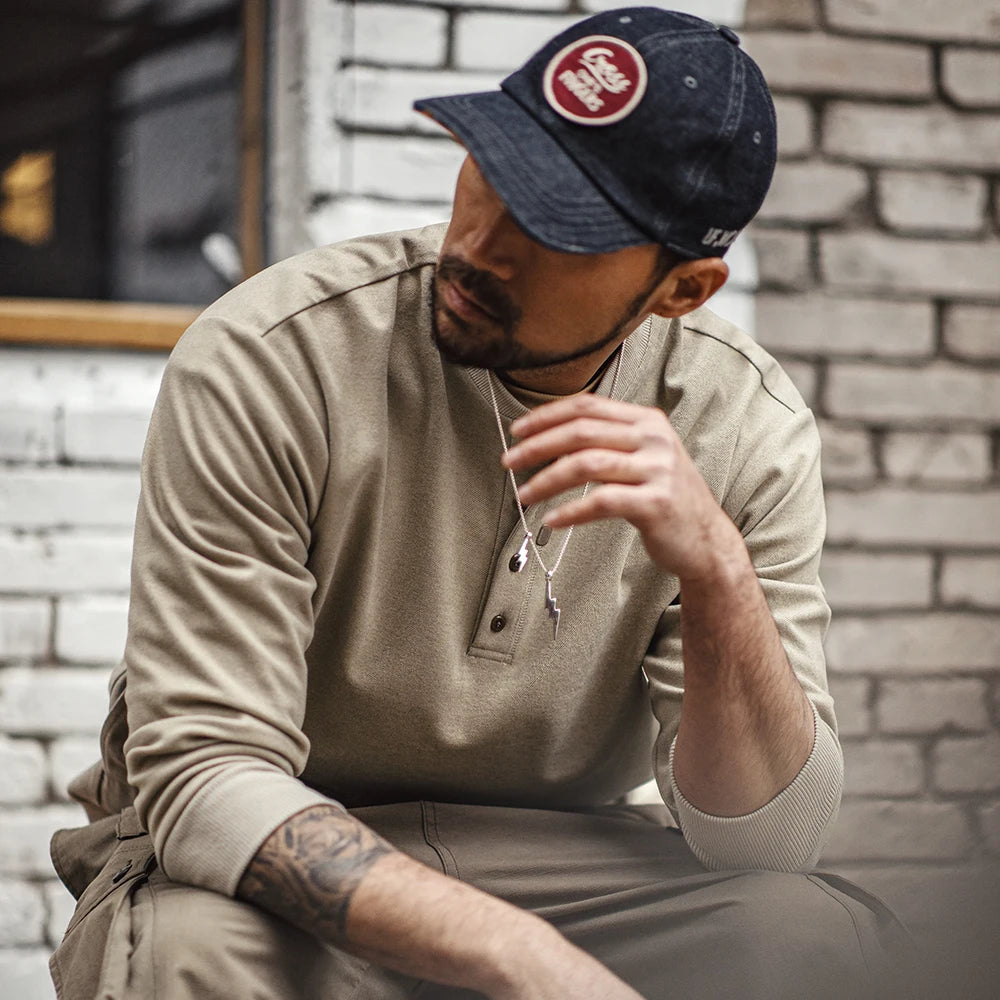 MADEN Half-Button Pullover Henley Sweatshirt
