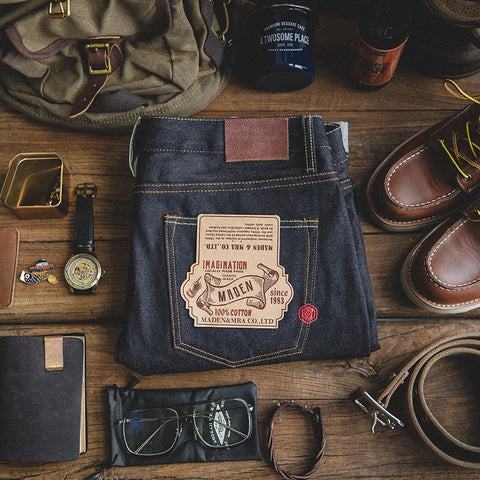 MADEN Men’s 14.5oz Selvedge Raw Denim Jeans – Vintage Straight Fit