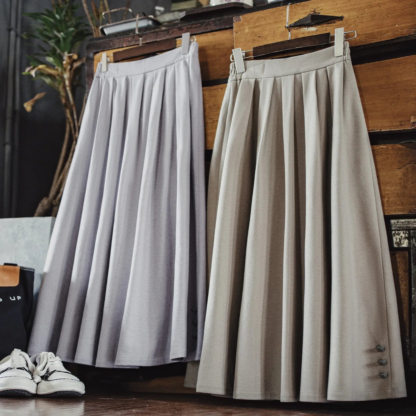 MADEN Damen Hochtaillierter, plissierter Rock in Wolloptik, A-Linie, ausgestellt, Midi, eleganter Winterrock für Büro oder Alltag 