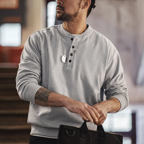 MADEN Half-Button Pullover Henley Sweatshirt