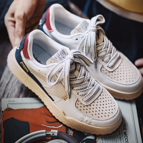 MADEN Herren Retro Color-Block bestickte Boardschuhe Atmungsaktive Freizeit-Sneaker Low Top mit dicker Sohle Skateschuhe für Frühling und Herbst 