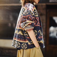 Chaqueta de punto vintage para mujer MADEN estilo Navajo con cierre de palanca, cuello en V, ajuste holgado, prenda de punto con diseño retro para otoño