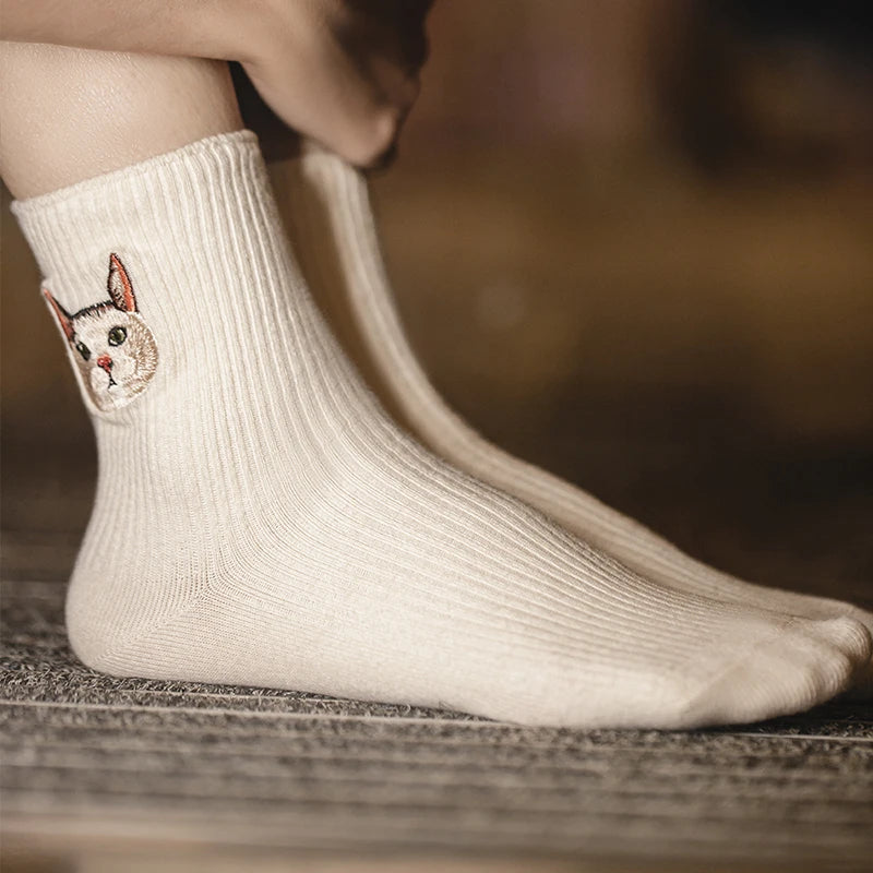 MADEN Niedliche Katze & Hund bestickte Socken