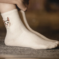 MADEN Niedliche Katze & Hund bestickte Socken