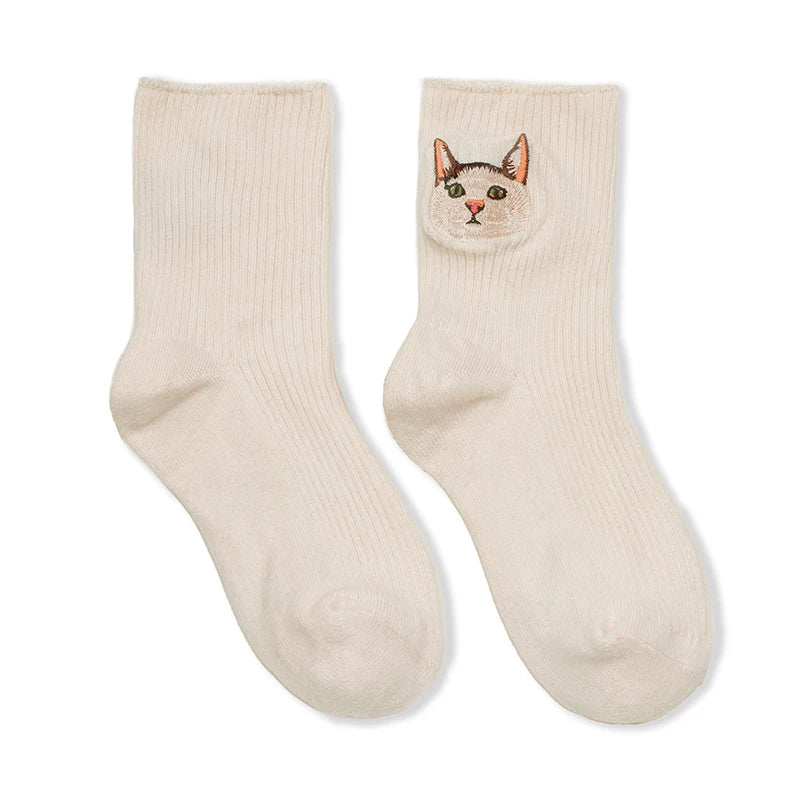 MADEN Niedliche Katze & Hund bestickte Socken