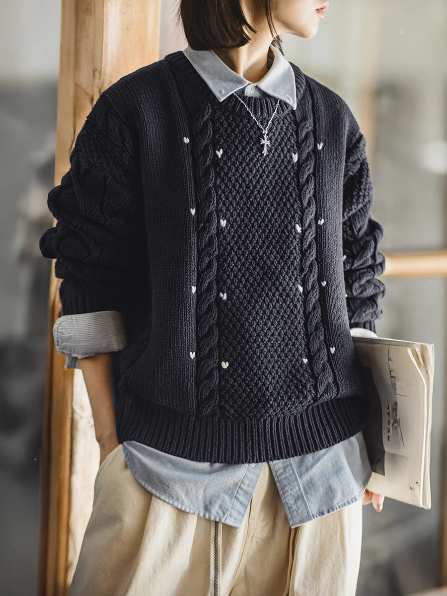 MADEN Strickpullover mit Zopfmuster und Herzmotiv