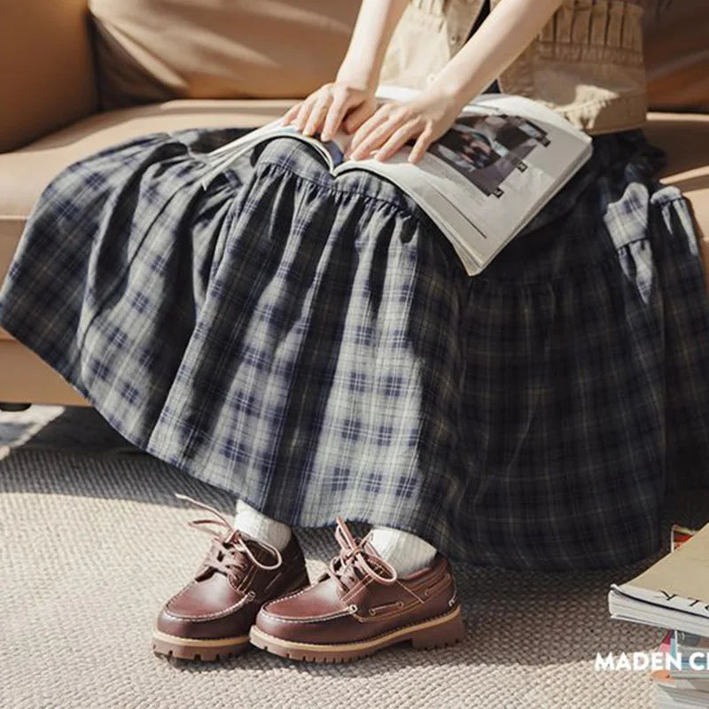 Mocassins Oxford en cuir pour femmes MADEN, marron vintage, bout rond, plats, à lacets, chaussures habillées décontractées printemps-automne 