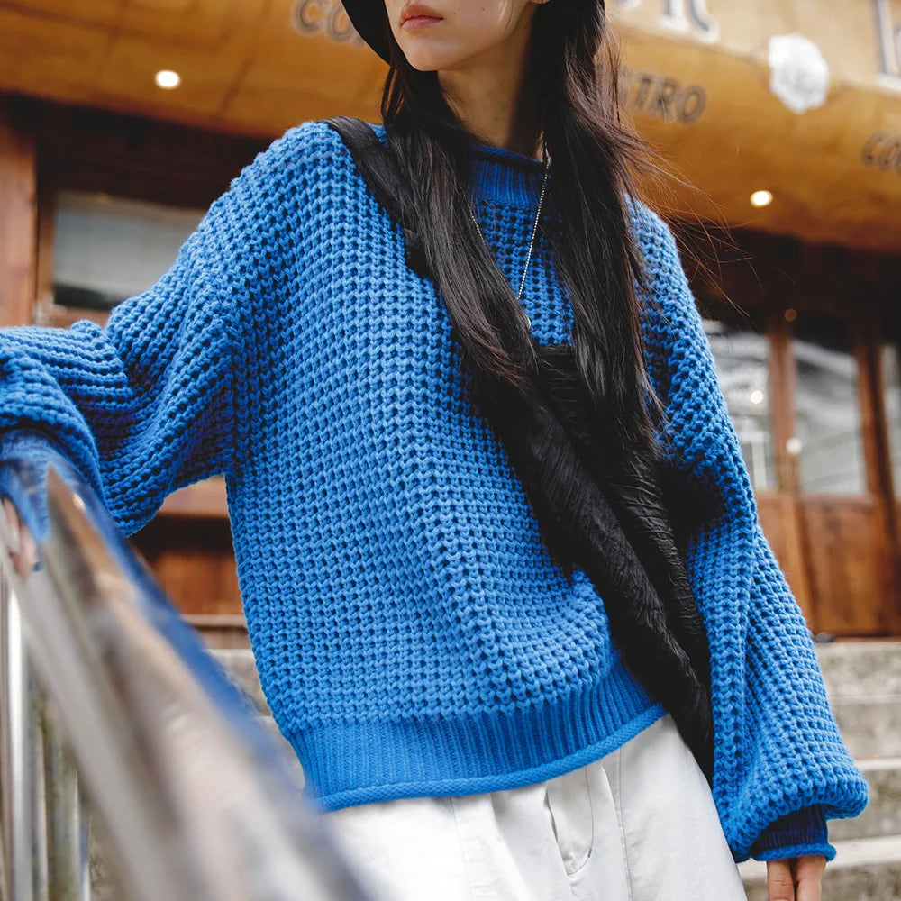 MADEN Gerippter Strickpullover mit umgeschlagenem Kragen