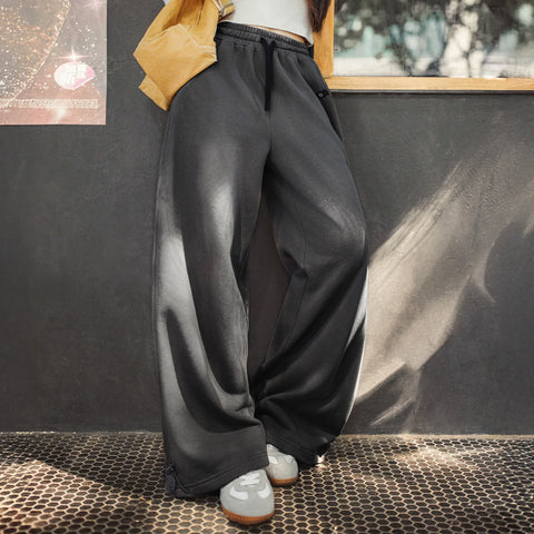 MADEN Women’s Wide Leg Sweatpants Loose Fit Long Trousers Casual Commuter Knit Cotton Adjustable Hem Pants Autumn Winter