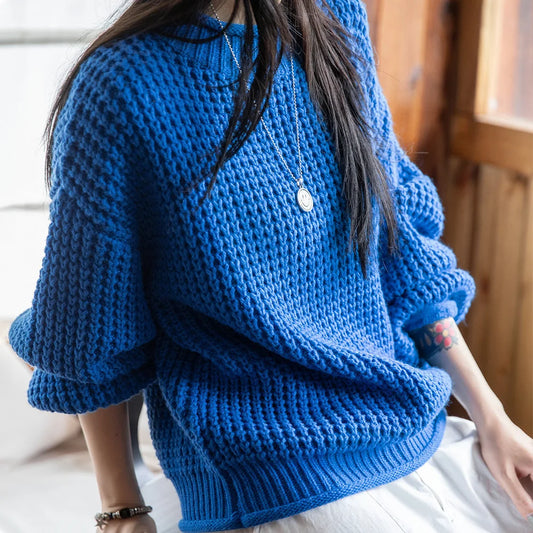 MADEN Gerippter Strickpullover mit umgeschlagenem Kragen