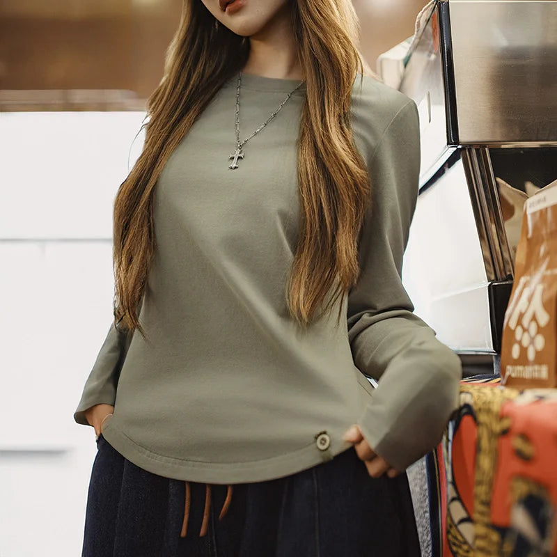 Camiseta ajustada de manga larga con cuello redondo para mujer MADEN
