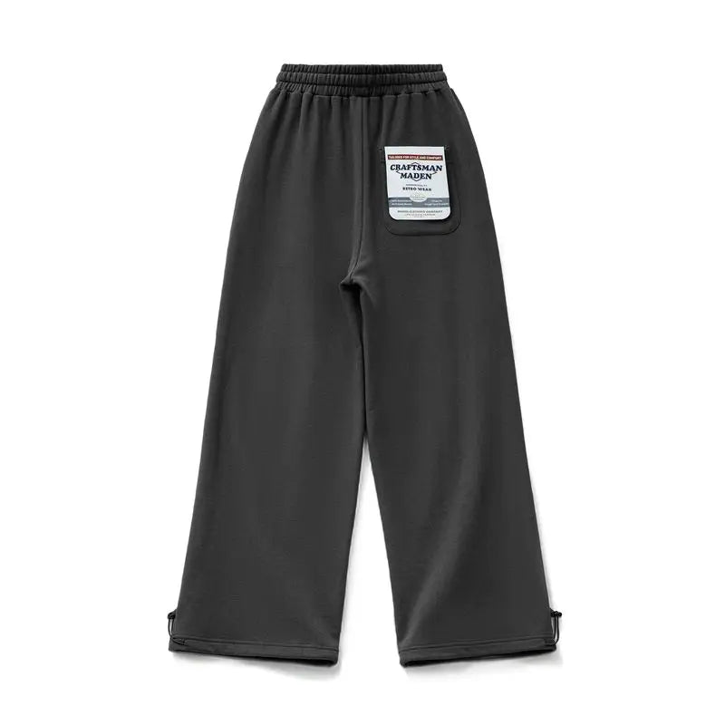 MADEN Damen-Jogginghose mit weitem Bein, lockere Passform, lange Hose, lässige Pendlerhose, Strickbaumwolle, verstellbarer Saum, Herbst/Winter 