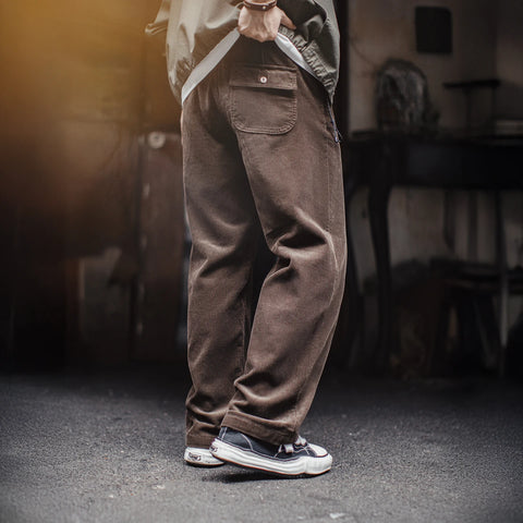 Pantalon en velours côtelé MADEN pour homme, épais, chaud, à jambes larges et droites, style rétro décontracté, automne-hiver, marron. 