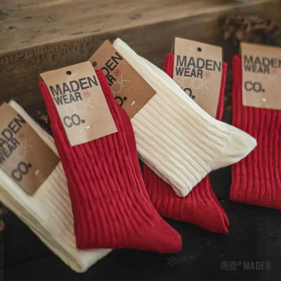 Chaussettes de sport mi-mollet tricotées style vintage Noël pour femmes MADEN, chaussettes longues polyvalentes de couleur unie pour l'automne et l'hiver 
