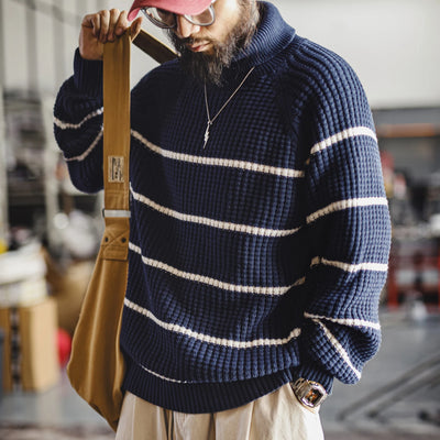 MADEN Turtleneck Striped Knit Sweater