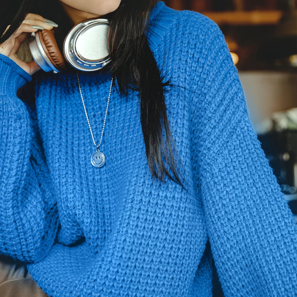 MADEN Gerippter Strickpullover mit umgeschlagenem Kragen