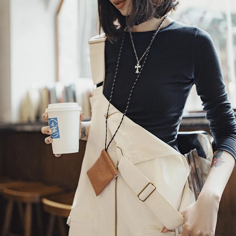 MADEN Casual Women's Loose Fit Overalls White with Adjustable Straps Pocket Zippered Placket Workwear Pants for Fall and Winter