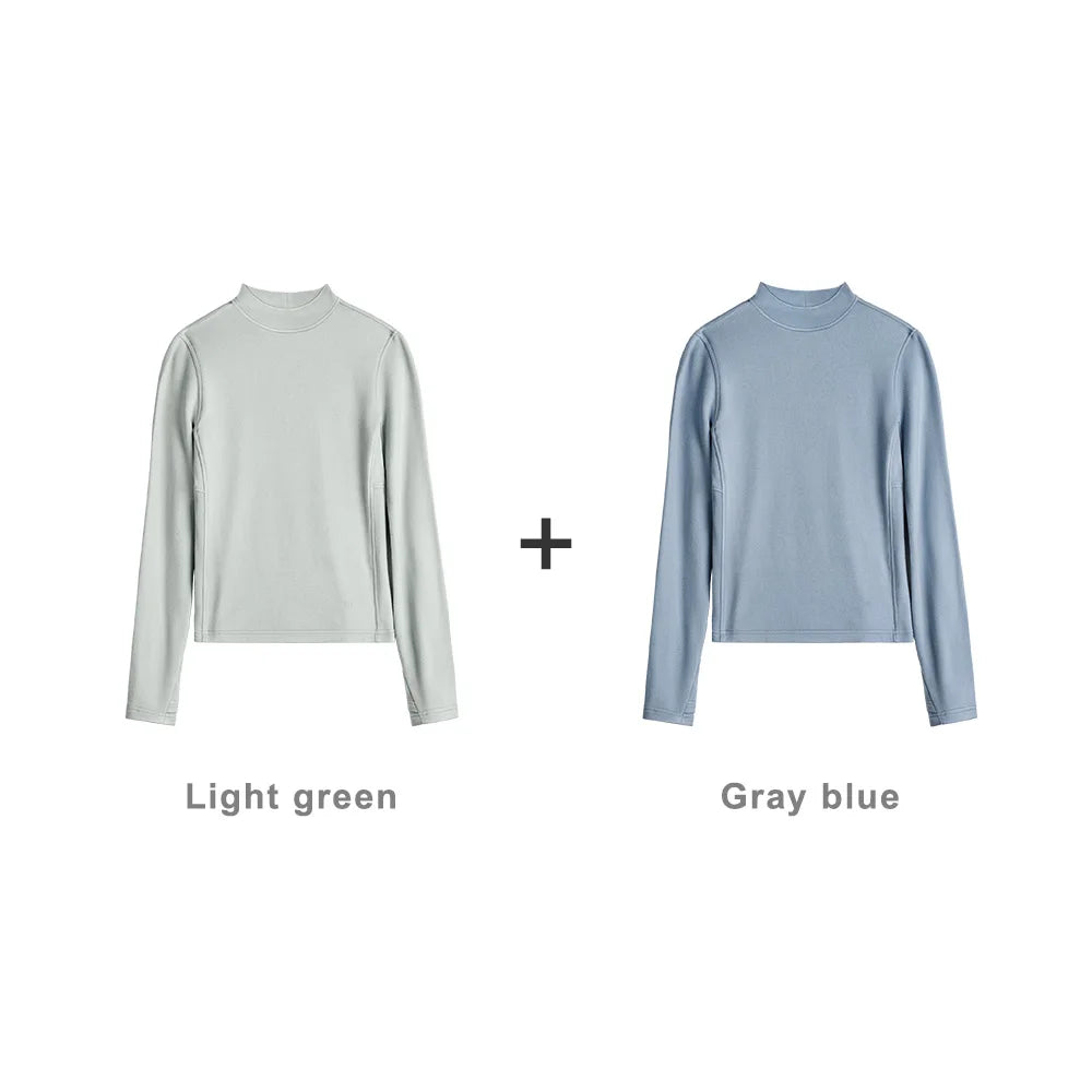 MADEN Damen Fleece-Oberteil mit Stehkragen und Thermofunktion