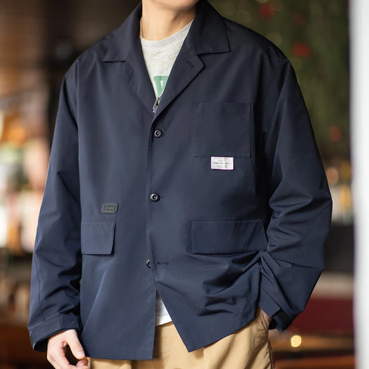 마덴 산악 스타일 야외 다중 주머니 수트 재킷 시티보이 평평한 라펠 캐주얼 다용도 코트 남성 블레이저 봄과 가을