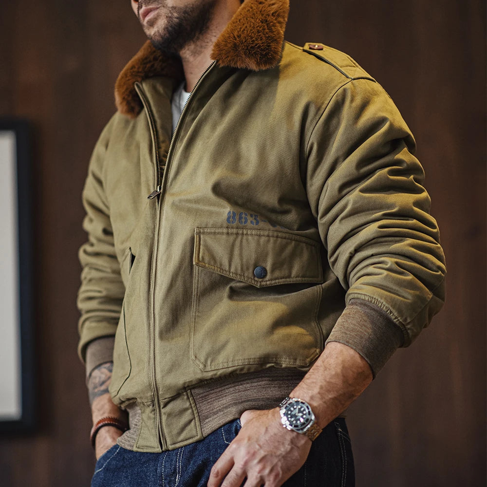 MADEN Men’s Vintage B10 Bomber Jacket Fur Collar