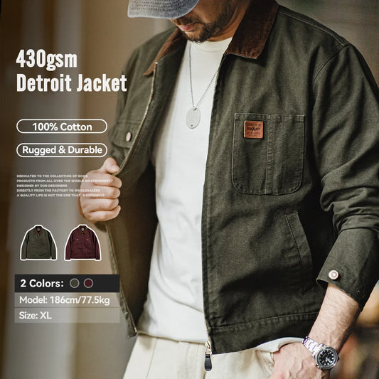 Chaqueta de lona retro para hombre MADEN Detroit – Pesada con cuello de pana