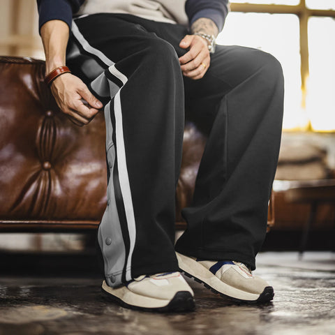 MADEN Men’s Casual Basketball Sweatpants Straight Leg Casual Track Pants Black Stripe Loose Fit Joggers Trousers for Fall Winter