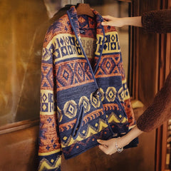 Chaqueta de punto vintage para mujer MADEN estilo Navajo con cierre de palanca, cuello en V, ajuste holgado, prenda de punto con diseño retro para otoño