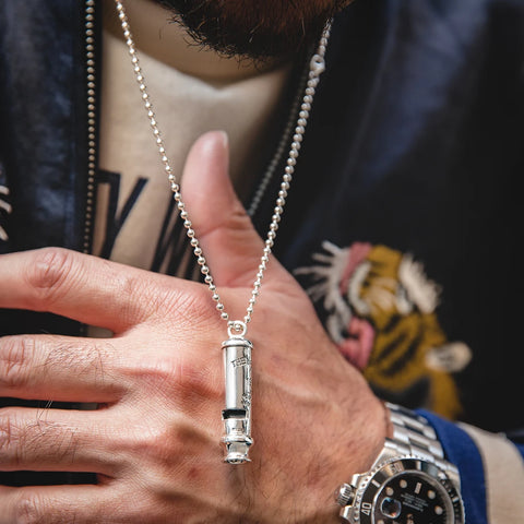 MADEN 925 Silver Lightning Whistle Pendant Necklace – Unisex Sweater Chain (Free Leather Rope Included)