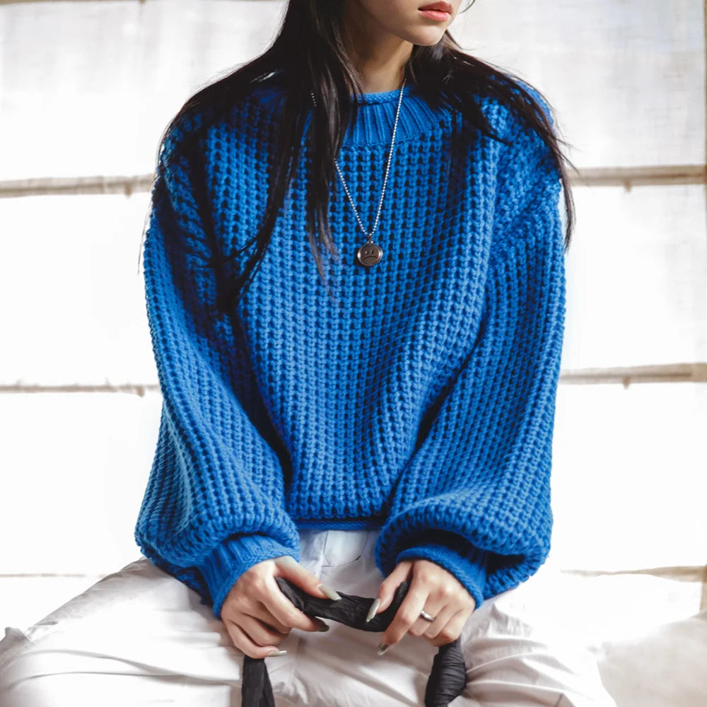 MADEN Gerippter Strickpullover mit umgeschlagenem Kragen