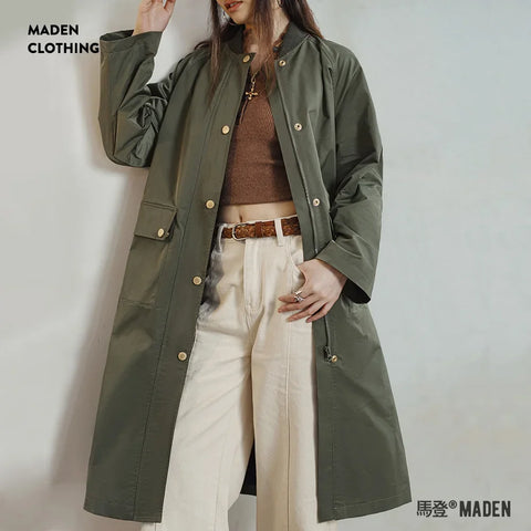 MADEN Women’s Trench Coat – Olive Green, Mid-Length Belted Fit