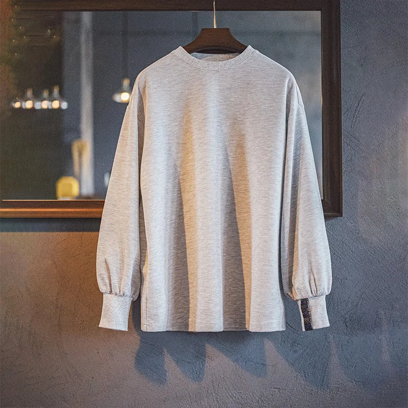 MADEN Damen-Sweatshirt mit Waffelstrick und Laternenärmeln 