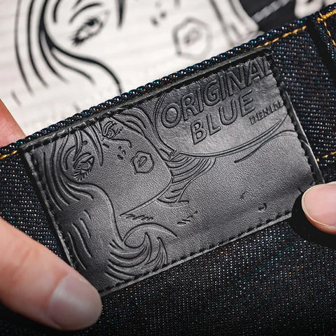 Jeans de mezclilla cruda de orillo de 13.5 oz para hombre MADEN – Corte recto, peso pesado, azul