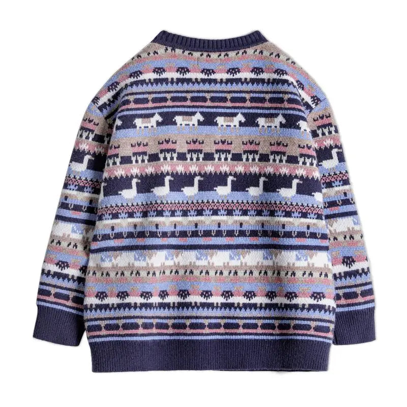 MADEN Fair Isle Knit Cardigan for Women Thick Warm Winter Sweater Coat Vintage Jacquard Pattern Loose Fit Knitwear