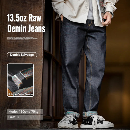 MADEN Herren 13,5oz Selvedge Raw Denim Gerade Jeans