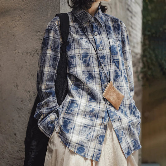 MADEN Damen Retro Flanell Langarm Karohemd
