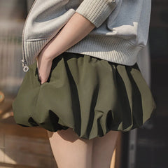 MADEN Damen Bubble Plissee A-Linien Rock - elastischer Bund