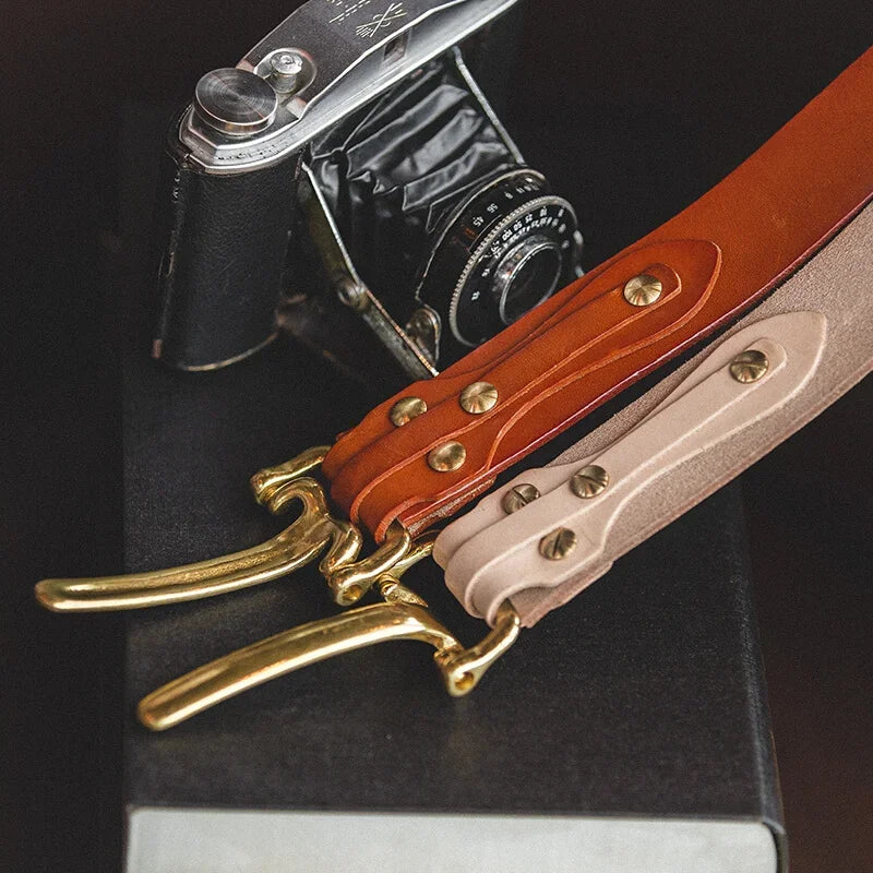 MADEN Full-Grain Leather Belt Brass Buckle