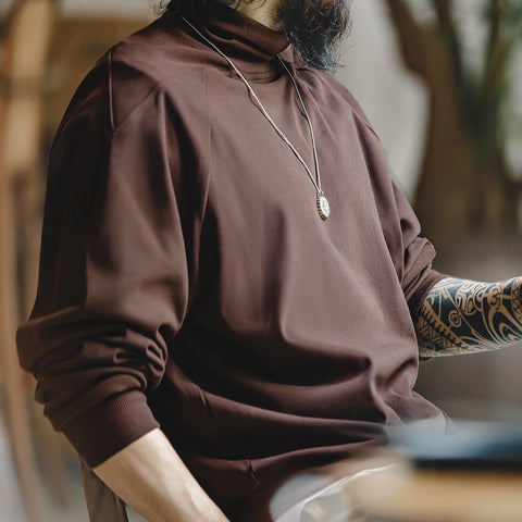 MADEN High Neck 280g Reversible Fleece Warm Long Sleeve T-Shirt  Men's 2023 Autumn Winter Bottom Shirt Turtleneck Undershirt