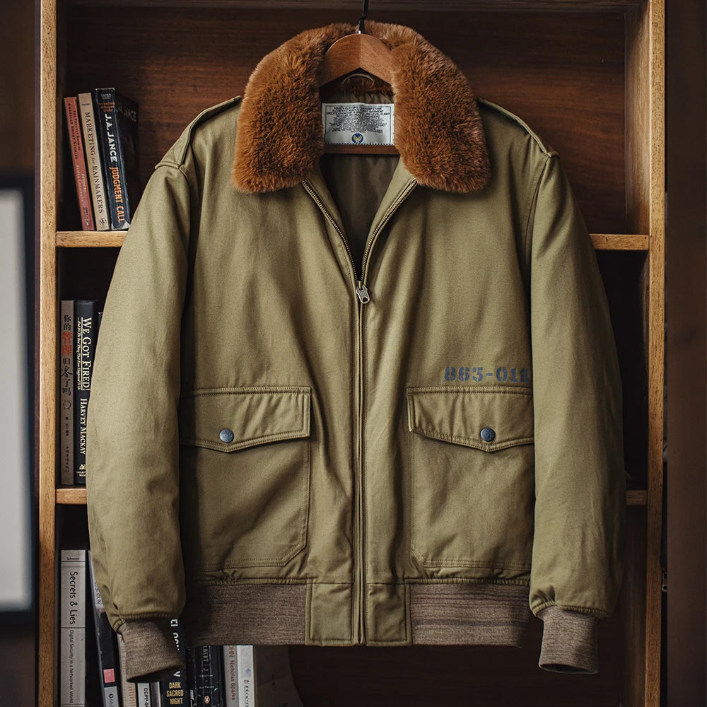 MADEN Men’s Vintage B10 Bomber Jacket Fur Collar