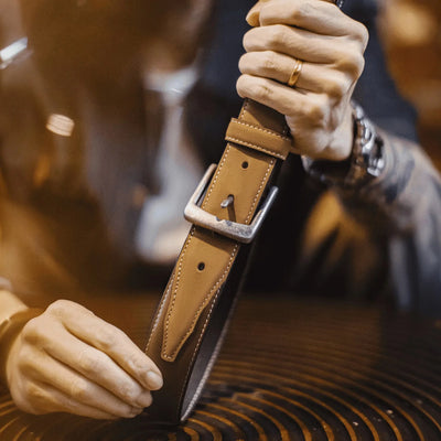 MADEN Men’s Genuine Cowhide Leather Belt Luxury Single Prong Buckle Classic Casual Waist Strap Tan Brown